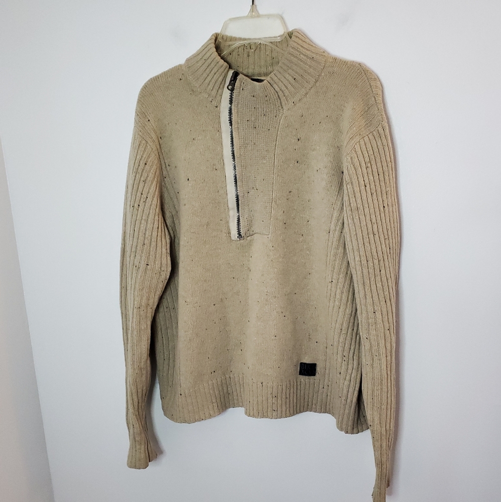 Top Gun 1/2 Zip Tan Shetland Wool Sweater L